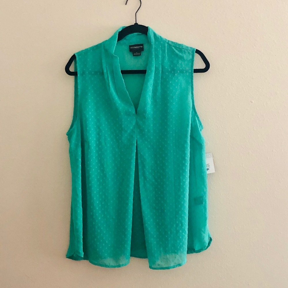 Liz Claiborne green Swiss dot blouse